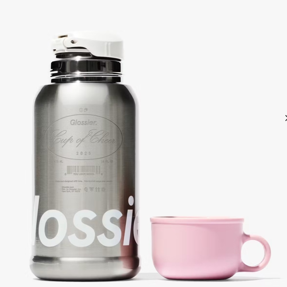 Glossier Stainless Steel Bottle with Pink Cup